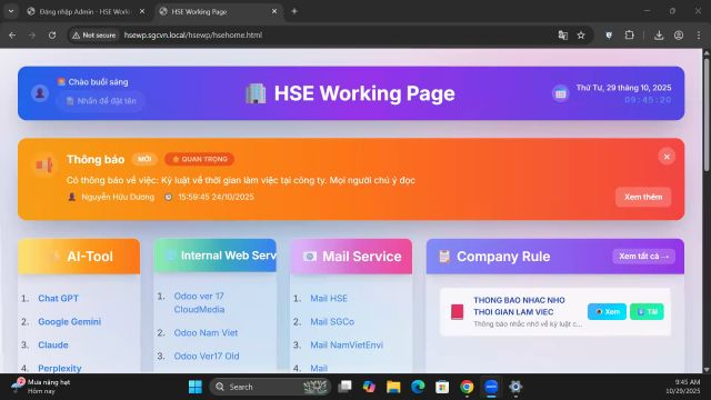 Hướng dẫn sử dụng trang thông báo HSE WP